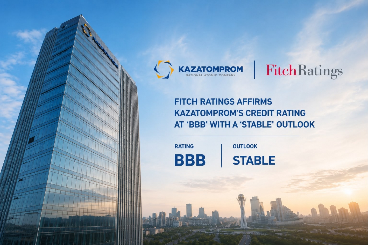 Fitch Ratings подтвердило рейтинг Казатомпрома на уровне «BBB», прогноз «Стабильный» 
