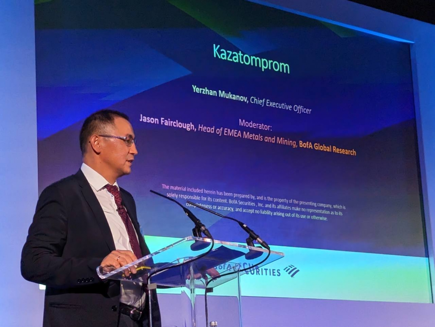 CEO of Kazatomprom participates in BofA Securities Global Metals, Mining & Steel Conference 2023